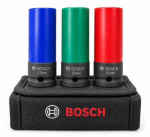 Jeu de 3 douilles à chocs BOSCH 17 19 21 mm avec pochette