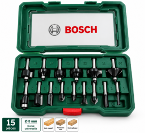 Coffret BOSCH de 15 fraises pour défonceuse queue 8 mm