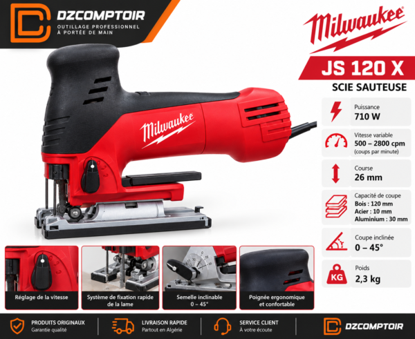 Scie sauteuse Milwaukee JS 120 X 710 W – caractéristiques et capacités de coupe