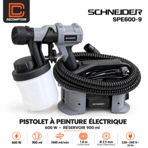 Pistolet à peinture électrique SCHNEIDER SPE600-9 600 W avec base et réservoir de 900 ml
