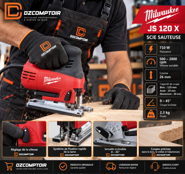 Scie sauteuse Milwaukee JS 120 X en utilisation pour découper du bois
