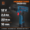 HONESTPRO YAE6152 – caractéristiques 12 V, 2,0 Ah, 22 Nm et mandrin 10 mm