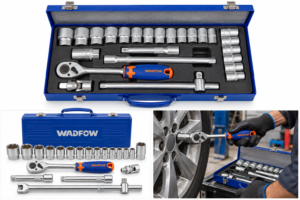 Coffret métallique WADFOW WST2L24 avec douilles et accessoires 1/2 pouce, 24 pièces
