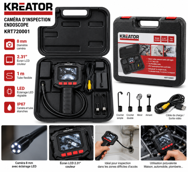 Coffret KREATOR KRT720001 caméra d’inspection avec accessoires